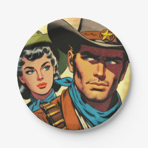 Cowboy/Cowgirl Retro Comics Paper Plate