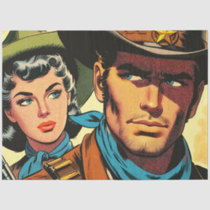 Cowboy/Cowgirl Retro Comics Tissue Paper