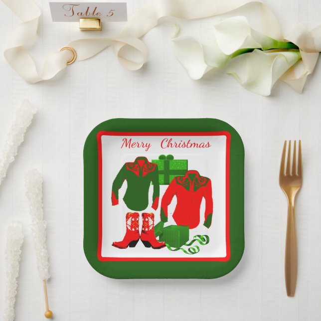 Cowboy Cowgirl Rodeo Western Shirts and Boots Paper Plate (Wedding)