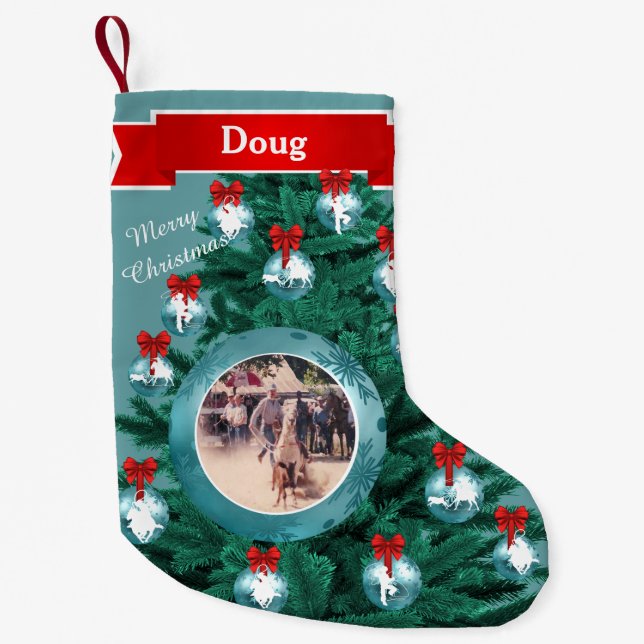 Cowboy Cowgirl Roping  Blue Custom Photo Stocking (Front)