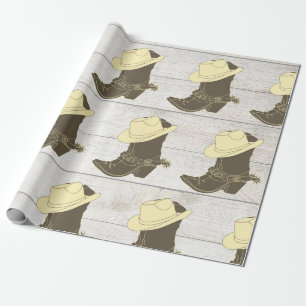 Cowboy Cowgirl Rustic Wood Wrapping Paper