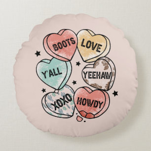 Cowboy Cowgirl Theme Hearts Round Cushion