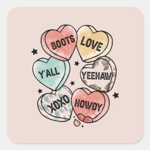Cowboy Cowgirl Theme Hearts Square Sticker