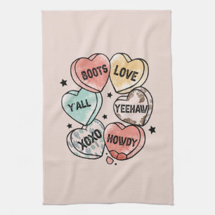 Cowboy Cowgirl Theme Hearts Tea Towel