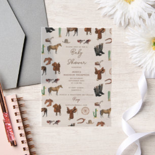 Cowboy Cowgirl Western Rodeo Country Baby Shower Vellum Invitations