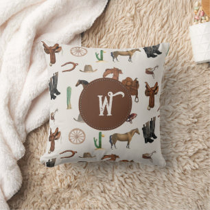 Cowboy Cowgirl Western Rodeo Country Monogram Cushion