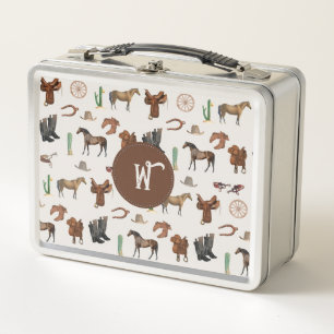 Cowboy Cowgirl Western Rodeo Country Monogram Metal Lunch Box
