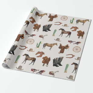 Cowboy Cowgirl Western Rodeo Country Pattern Wrapping Paper
