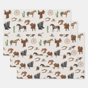 Cowboy Cowgirl Western Rodeo Country Pattern Wrapping Paper Sheet