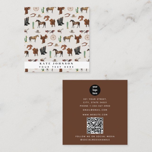Cowboy Cowgirl Western Rodeo Country QR Code Square Business Card (Front/Back)