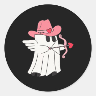 Cowboy Cupid Ghost Valentine Tee For Couples Fun L Classic Round Sticker