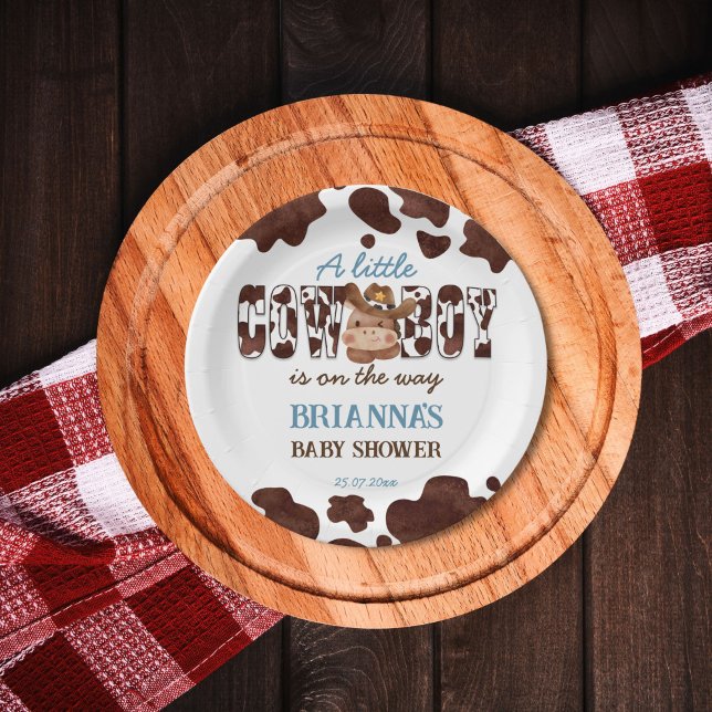 Cowboy cute baby horse western baby shower paper plate (Cowboy cute baby horse western baby shower printed paper plates cow pattern brown blue table decor)