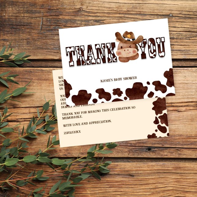 Cowboy cute baby horse western baby shower thank you card (Cowboy cute baby horse western baby shower thank you card brown cow pattern ranch hacienda farm)