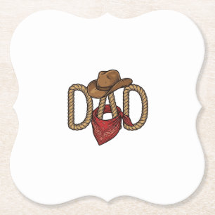 Cowboy Dad Rope Hat Bandanna Vintage Engraving Des Paper Coaster