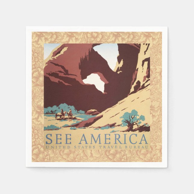 Cowboy Desert Vintage Western Horses  Napkin (Front)