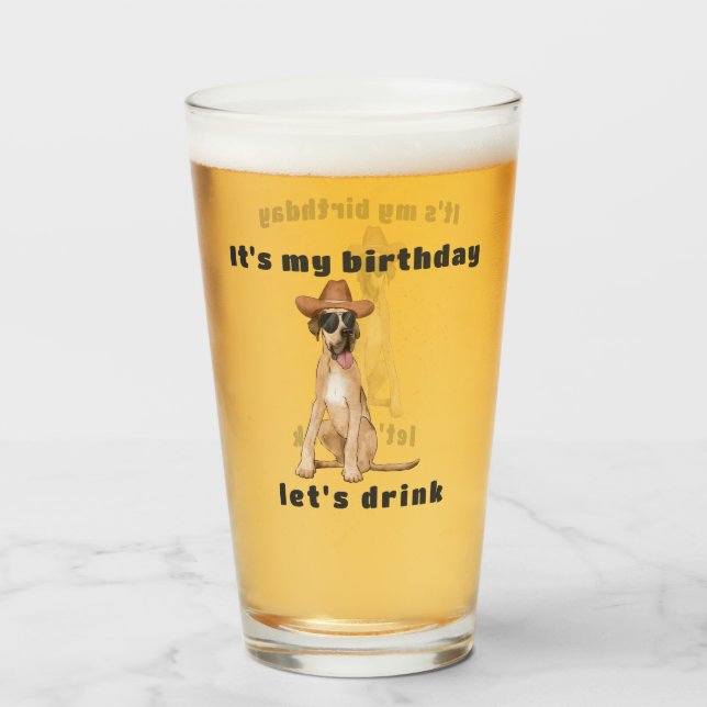 Cowboy Dog Birthday  Glass (Front Filled)