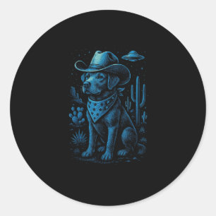 Cowboy Dog Labrador Retriever Alien Western Desert Classic Round Sticker