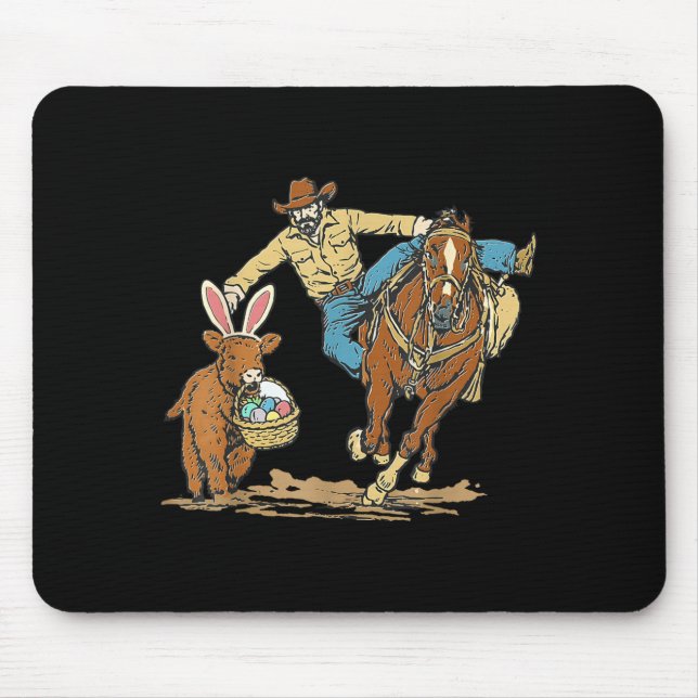 Cowboy Easter Bunny Rodeo Funny Western Spring Men Mouse Pad (Front)
