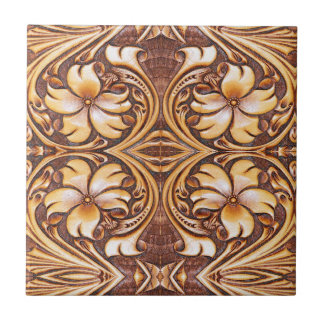 Cowboy Fashion Western Country Tooled Leather Ceramic Tile