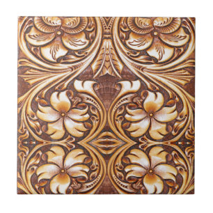 Cowboy Fashion Western Country Tooled Leather Ceramic Tile