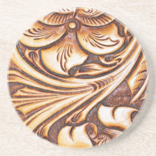 Cowboy Fashion Western Country Tooled Leather Coaster