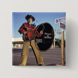 Cowboy figure sign welcoming tourists to Scottsdal 15 Cm Square Badge