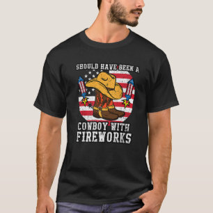 Cowboy Fireworks 4th Of July American Flag USA Pat T-Shirt