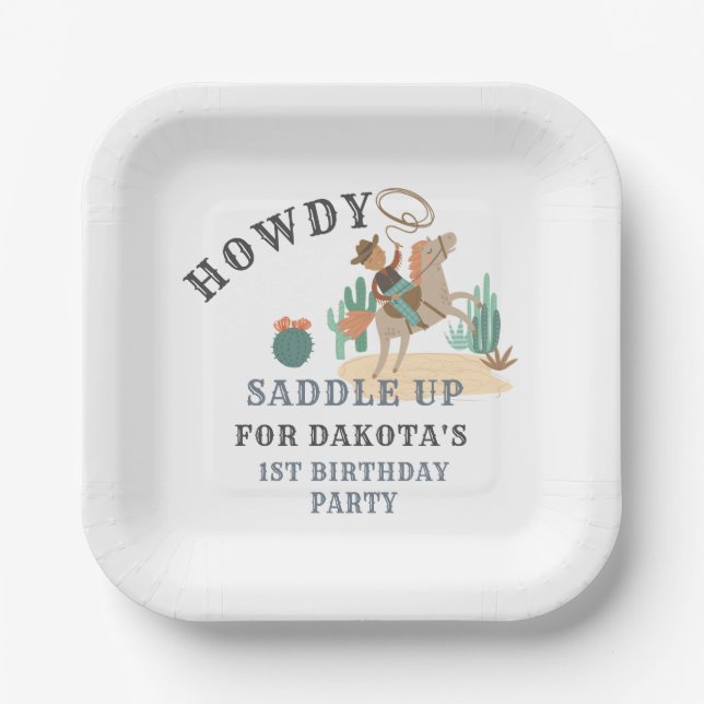 Cowboy First Birthday Party Paper Plate (Front)