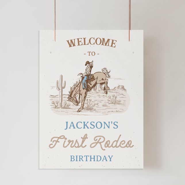 Cowboy First Rodeo 1st Birthday Welcome Sign (Boys First Rodeo 1st Birthday Welcome Sign, Cowboy 1st Birthday Welcome Poster, Western Themed Rodeo)