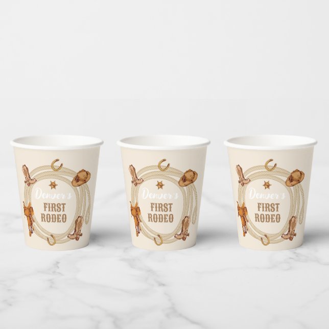 Cowboy First Rodeo Birthday Gender Neutral  Paper Cups (Multi)