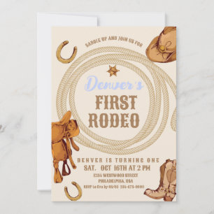 Cowboy First Rodeo Birthday Invite Gender Neutral