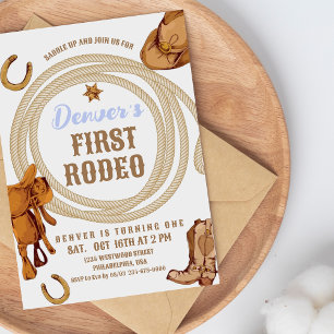 Cowboy First Rodeo Birthday Invite Gender Neutral