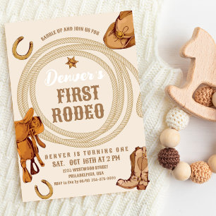 Cowboy First Rodeo Birthday Invite Gender Neutral