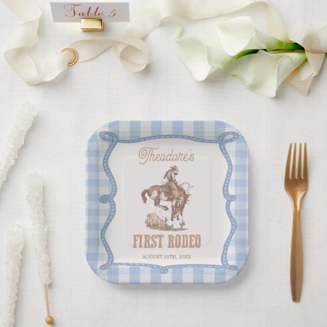 Cowboy First Rodeo Birthday  Paper Plate (Wedding)