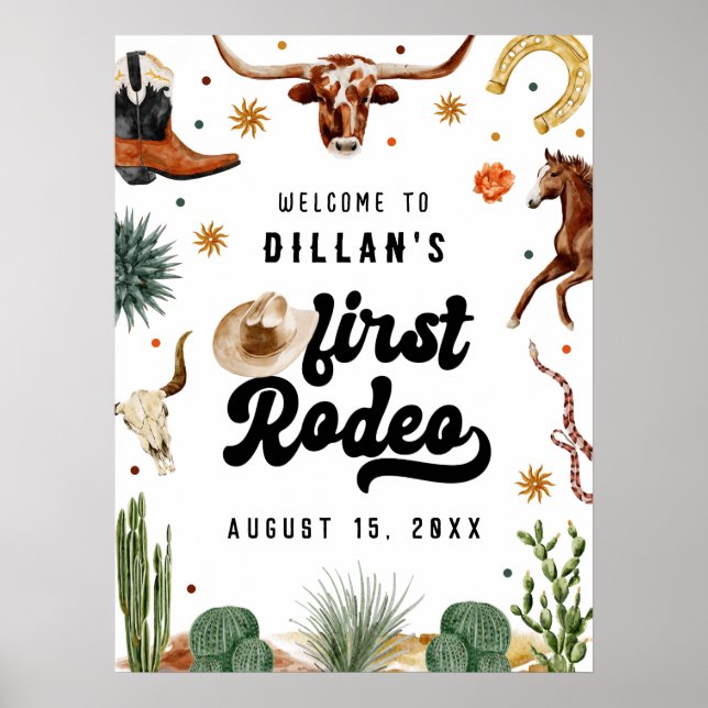 Cowboy First Rodeo Birthday Welcome Poster (Front)