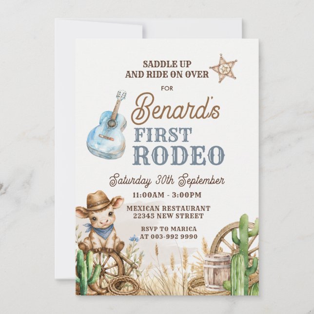 Cowboy First Rodeo Wild West Birthday Invitation (Front)