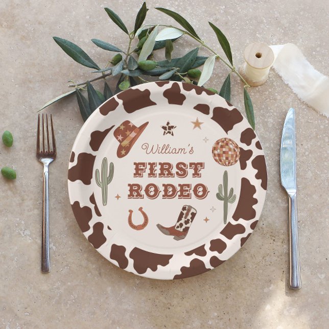 Cowboy First Rodeo Wild west Birthday party Paper Plate (Creator Uploaded)