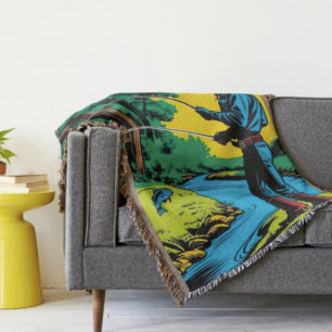 Cowboy Fisherman on River Bank Throw Blanket