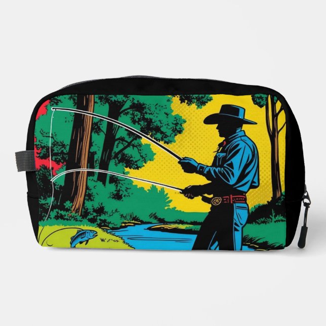 Cowboy Fisherman on Riverbank Dopp Kit (Front)