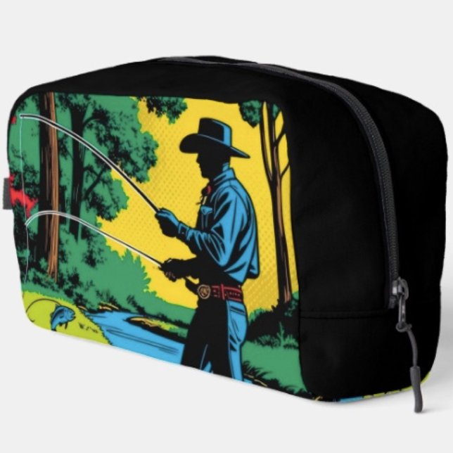 Cowboy Fisherman on Riverbank Dopp Kit (Retro Cowboy Fishing Riverside Scene toiletry bag with sturdy polyester fabric  zippered closure. )