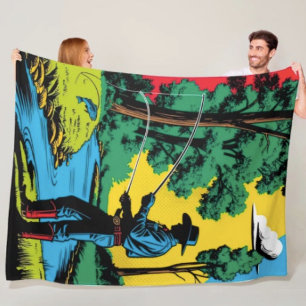 Cowboy Fisherman on Riverbank Fleece Blanket
