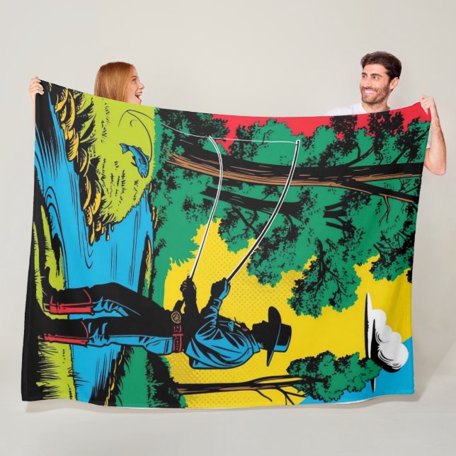 Cowboy Fisherman on Riverbank  Fleece Blanket (In Situ)