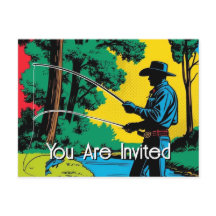 Cowboy Fisherman On Riverbank Invitation Postcard