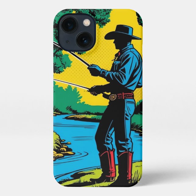 Cowboy Fisherman on Riverbank iPhone Case (Back)
