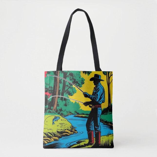 Cowboy Fisherman on Riverbank Tote Bag (Front)