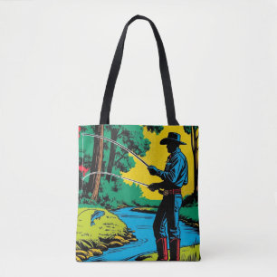 Cowboy Fisherman on Riverbank Tote Bag