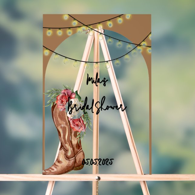 Cowboy floral bridal shower  acrylic sign (Neutral)