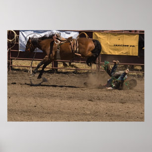 Cowboy Gets a Kick out of Bronc Riding Poster
