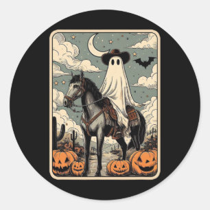 Cowboy Ghost Riding Horse Funny Tarot Card Hallowe Classic Round Sticker