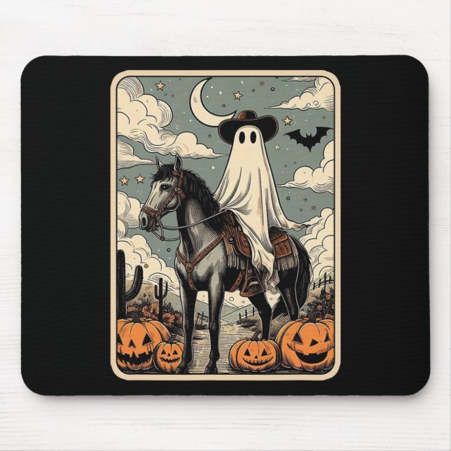 Cowboy Ghost Riding Horse Funny Tarot Card Hallowe Mouse Pad (Front)